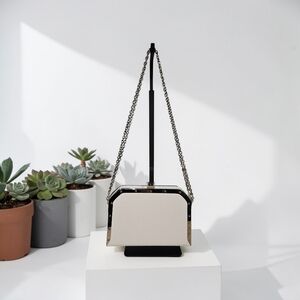 BCBGMAXAZRIA Studded Frame Clutch / Shoulder Bag – Ivory Faux Pebbled Leather